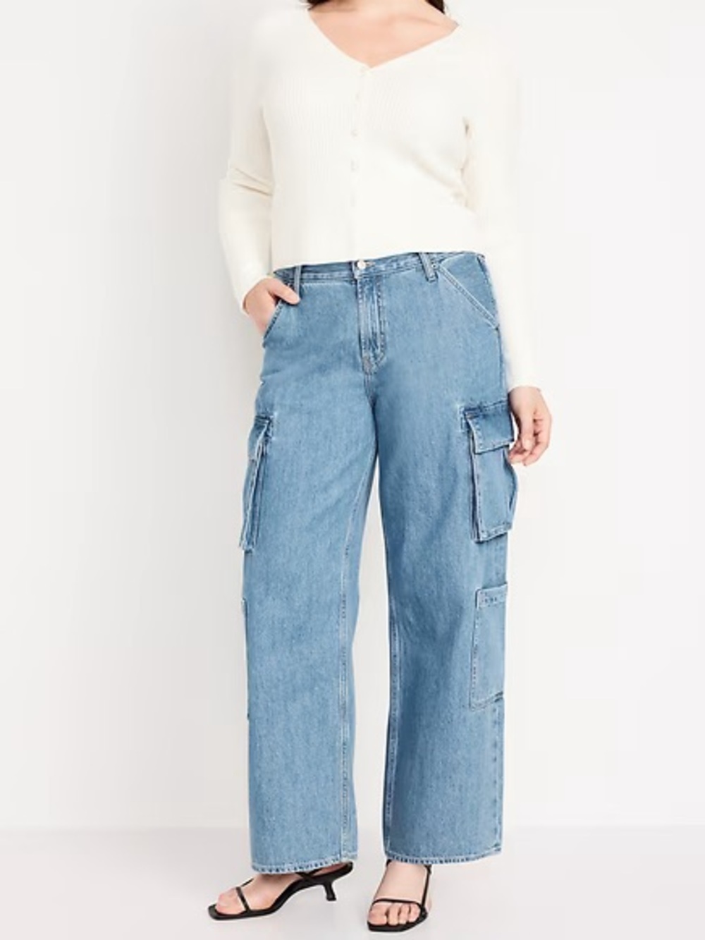 {Old Navy} "Mid Rise Baggy Wide Leg" Blue Cargo Carpenter Style Jeans WJ551